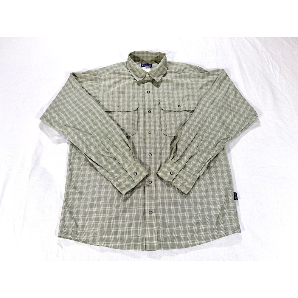 Patagonia Fishing Shirt Mens XL Green Excellent Plaid Long Sleeve 54066 SP11